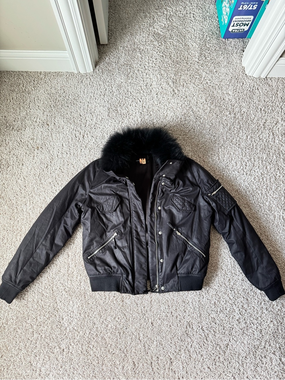 Generation Love Black Bomber Jacket with Faux Fur Collar